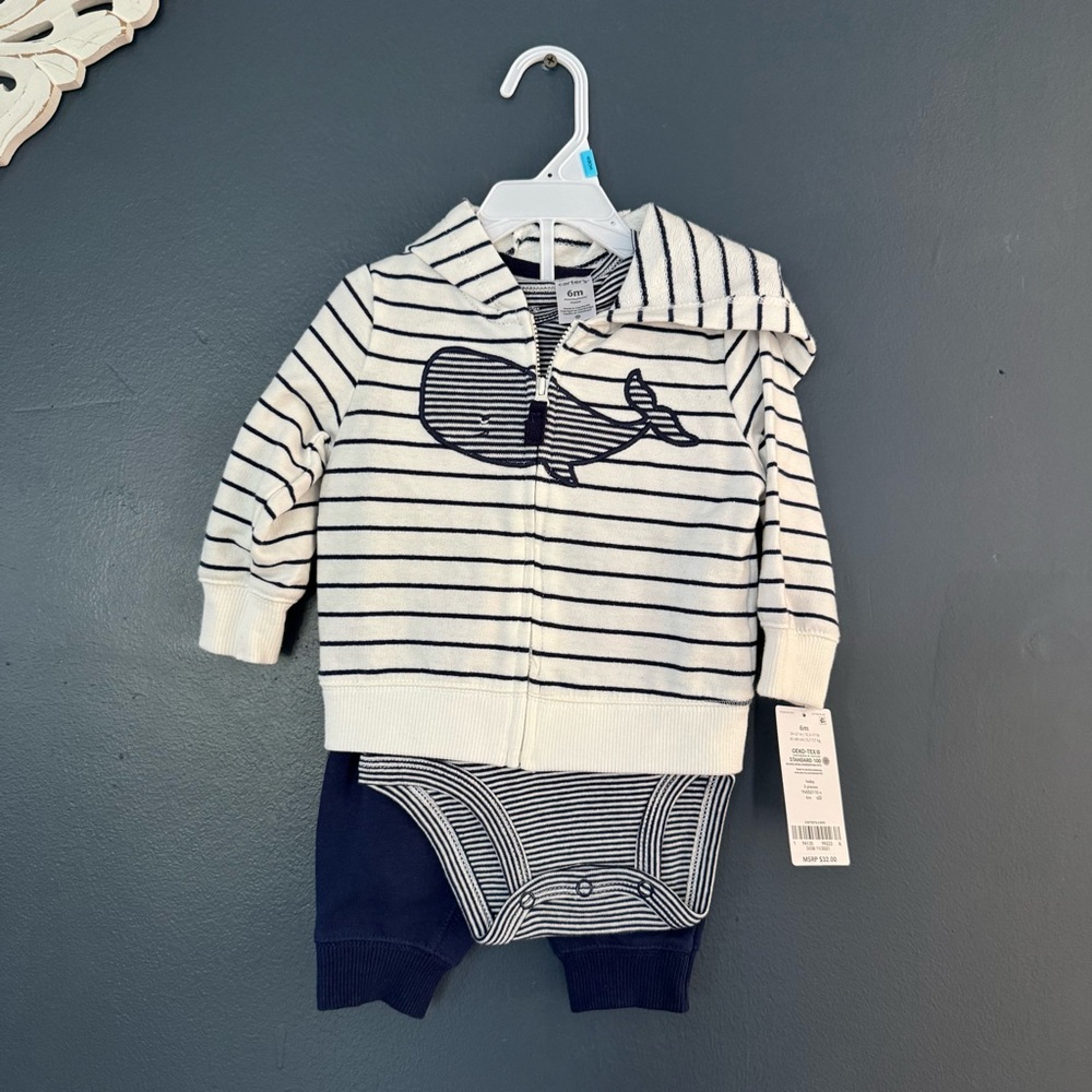 Carter's Blue and White Nautical Baby 3 Piece Set NWT Size 6 months